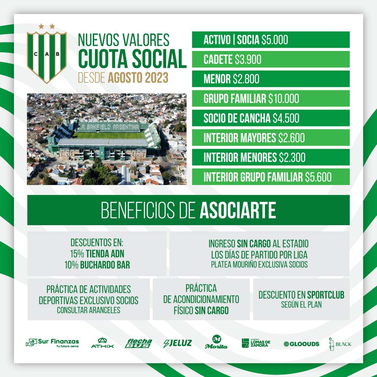 valores de la cuota social del club atletico banfield a partir de agosto de 2023