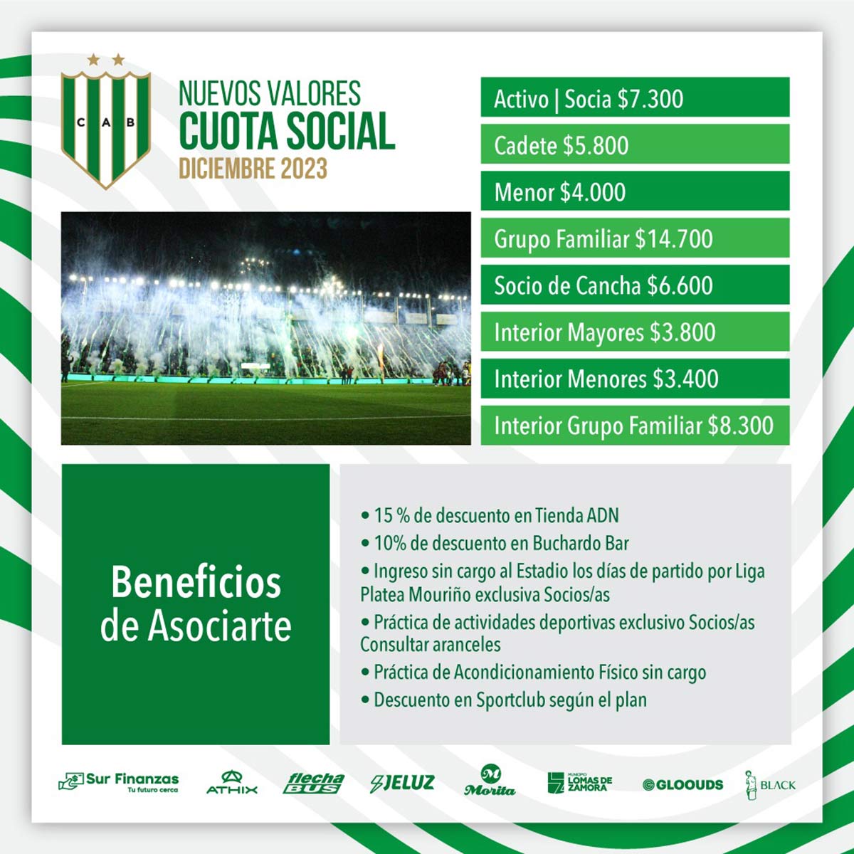 valores de la cuota social del club atletico banfield a partir de diciembre de 2023