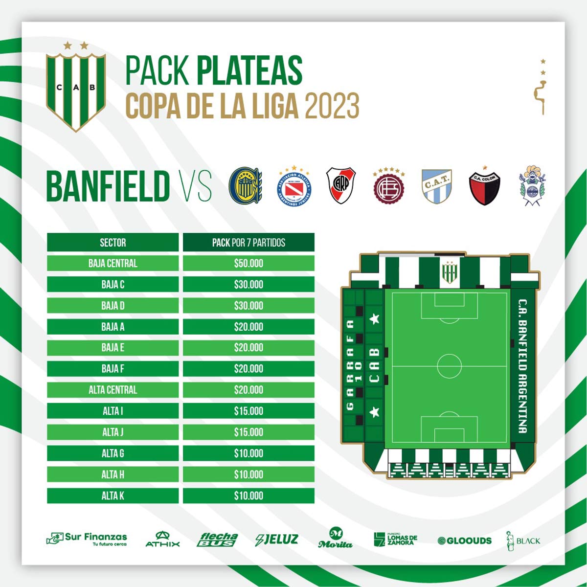 Pack de Plateas CLUB BANFIELD para la Copa de la Liga