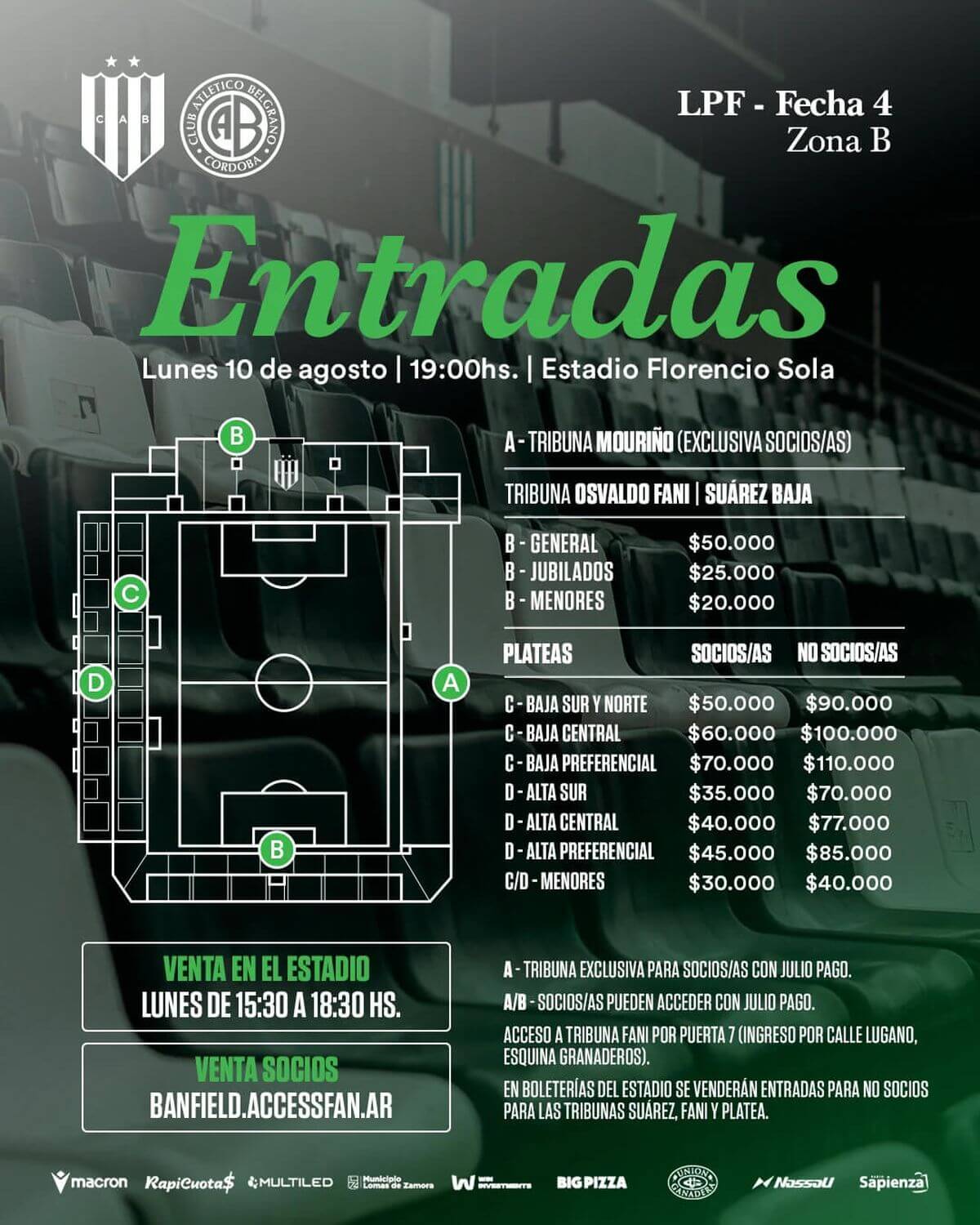 Venta de entradas para el partido entre Banfield y Belgrano