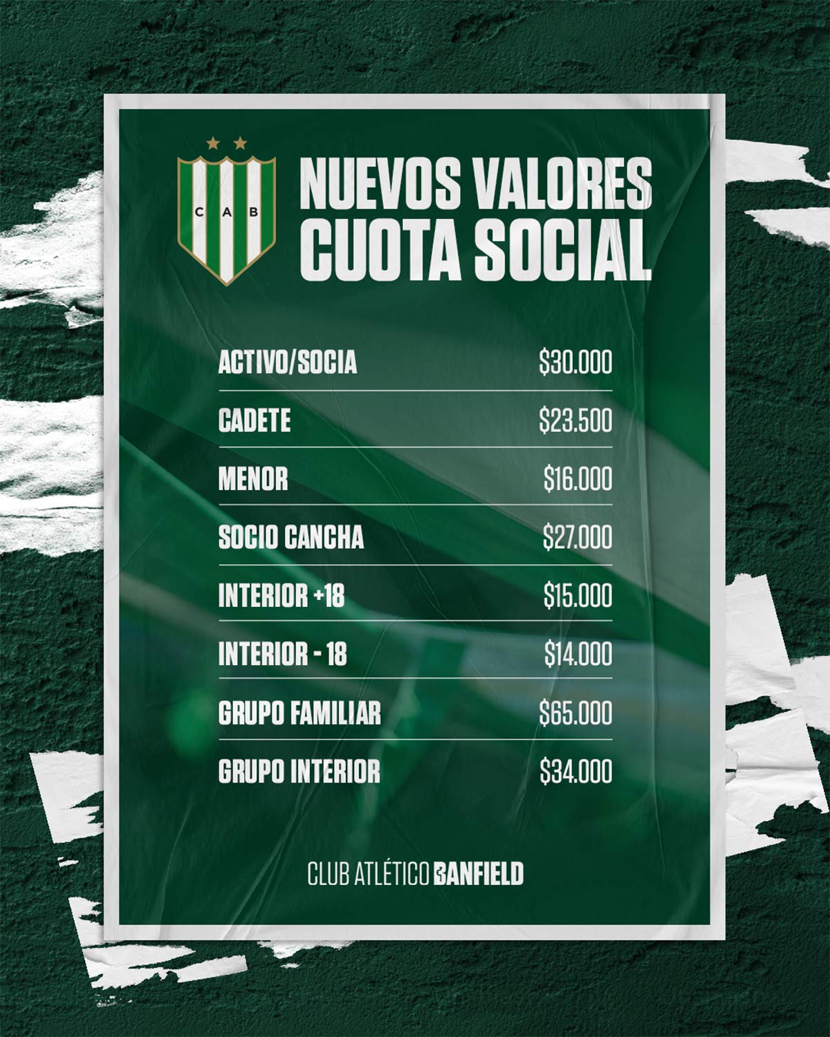 valores cuota social banfield enero 2026